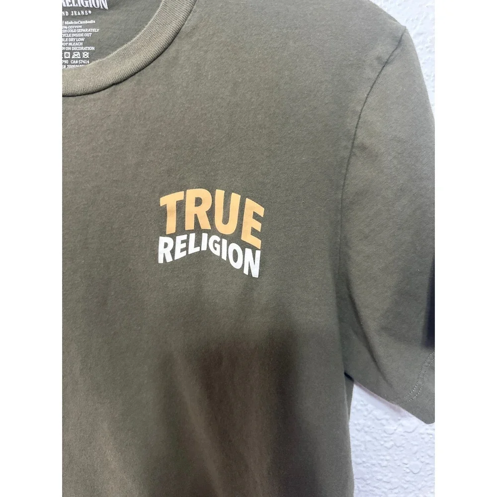 True Religion Mens Olive Green Buddha Guitar Graphic T-Shirt 700536R3 Medium